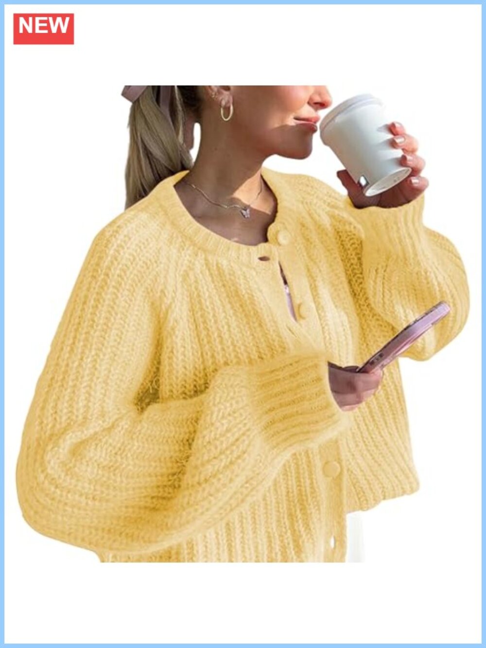 Chunky Knit Crochet Cardigan Button Down Open Front Sweater Coat